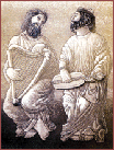 {Músicos con harpa e laúde (catedral de Santiago, s. XII) (1998-99). Augaforte/augatinta sobre plancha de cobre de 32x25 cm. Papel "Creysse France, 57x38 cm. Tirada: 50"}