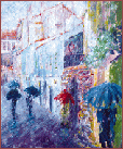 {Día de choiva na Porta do Cristo. Acrílico/táboa, 61x50 cm., 1998}