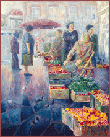 {Mercado con pombas. Acrílico/lenzo, 92x73 cm., 1998}
